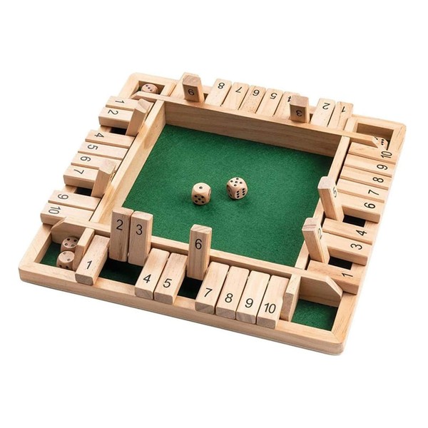 Lnjya Wooden Board Game, 4 Player Shut The Box Game Dice Game Classic Dice Game Table Game Board Toy Party Board Games Great Family Board Games Holiday Fun Game (Green)