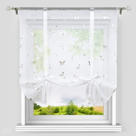 Heichkell Roman Blind with Drawstring, Voile, Modern Small Window, Kitchen Curtain, Shiny Butterfly Decorative Pattern, Silver, W x H 100 x 140 cm