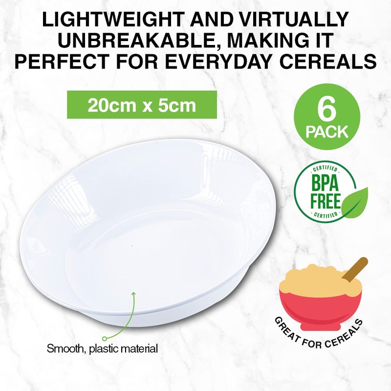 [6PCE] Home Master White Melamine Bowls, Simple Elegance, Lightweight and