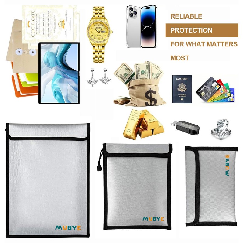 Upgraded Fireproof Waterproof Document Bag - 3 Pack Safe Money