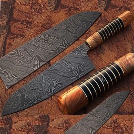 Knife King Custom Made Damascus Steel Chef Knife Olive Wood & Buffalo Horn