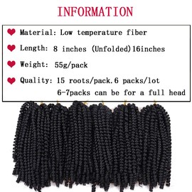 6 Packs Spring Twist Braiding Hair Spring Twists Bomb Twist Hair Synthetic Fiber Fluffy Twist Crochet Braids Low Temperature Twist Crochet Hair for Women Braiding Hair(8inch,T1B/350)