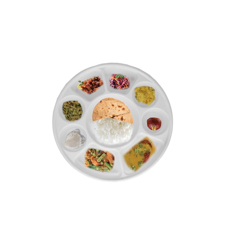 Pooja Bazar 9 Compartment White Disposable Party Thali Plates (White,