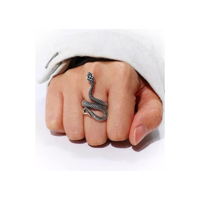 Dtup Duo Anillos Pareja Gótico Hip Hop Serpiente Negra Y