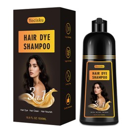 Yocisku Hair Dye Shampoo 3 in 1, Black Hair Dye, Hair Color for Gray Hair Coverage, Shampoo for Color Treated Hair, Easy at Home Application for Men & Women 16.9 Fl Oz (Black)