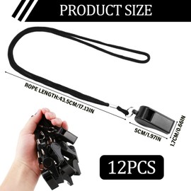 LANAFAY 12Packs Whistle, Black Referee Whistles, Sports Whistles with Lanyard, Loud Crisp Sound Whistle, Plastic Coach Whistles for School Sports Training, Football, Security and Emergency Survival