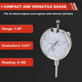 COUNCROSS 6434 Sleeve Height and Counter Bore Gauge for All Diesel Engines, Compact and Versatile Cylinder Bore Gauge Range: 0-1.00" Graduation: 0.001" Reading: 0-100 Portable Case Included