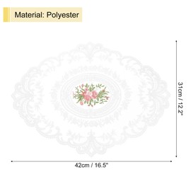 sourcing map Retro Lace Placemat 12x16-in Oval Embroidered Table Place Mats French Crochet Doilies Coasters Cup Mat for Home Wedding, White