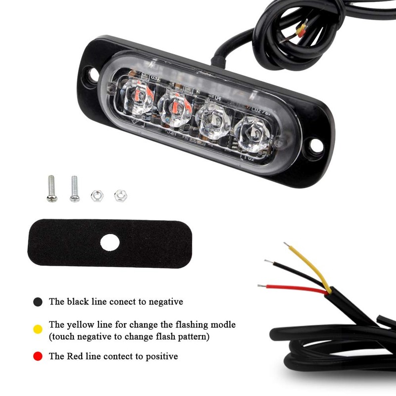 Sidaqi 4-LED Red&Blue Police Light,Surface Flash Mount Grille Emergency Strobe