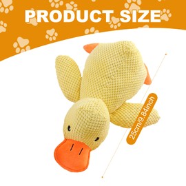 FENGRUI 1 Pcs Calming Duck Dog Toy,Bright Yellow Stress Relief Duck Squeaky Dog Toys,Soft Durable Plush Stuffed Chew Doll with Squeaker for Small Medium Dogs Indoor Puppy(25CM)