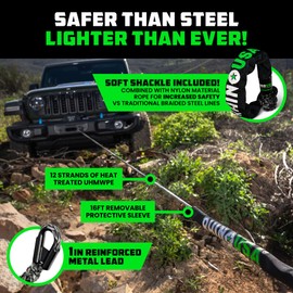 Rhino USA Synthetic Winch Line (3/8" x 94') with Soft Shackle- for use with Jeep Wrangler, Gladiator, 4Runner, 1/2 Ton Pickup - Ultimate SUV and Truck Accesories