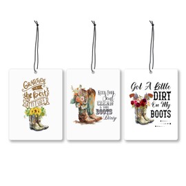 Mancheng-zi Retro Western Car Air Freshener 3Pcs, Floral Cowgirl Boots Inspirational Air Freshener Hanging for Cars Closet Drawer or Books, Western Girly Car Accessories Mirror Decor for Women