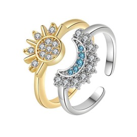 fdsmall Sun and Moon Ring Set for Him and Her Silver Adjustable Couple Ring Anniversary Love Promise Friendship Jewelry Gifts (01)