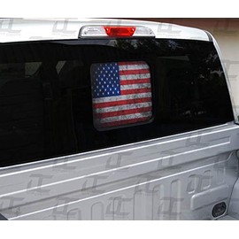 Decal Concepts American Flag Rear Window See Through Accent Decal - (Fits F150 2015-2025) (Fits F250 2017-2025)… (Distressed Red-White-Blue Flag Version)