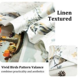 VOGOL 2 Panels Print Valances for Kitchen Window, Grey Birds Pattern Country Style Curtains Valance for Bathroom, Rod Pocket Drapes for Living Room, 52 x 12