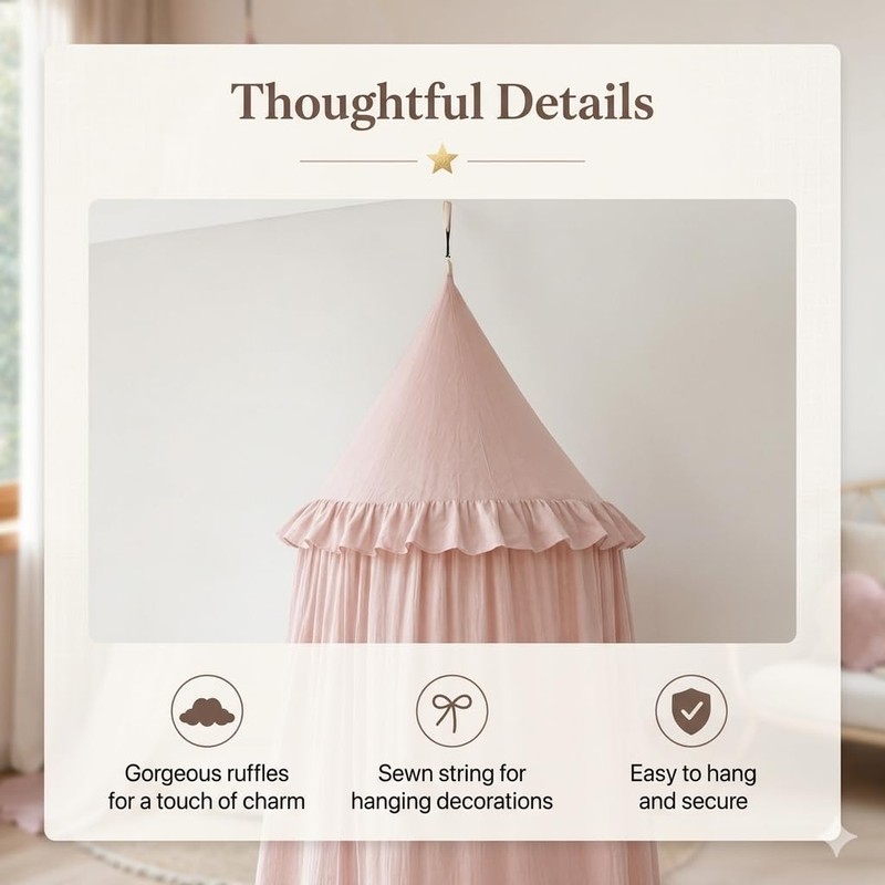 Bed Canopy for Girls, Princess Crib Canopy for Nursery, Dreamy