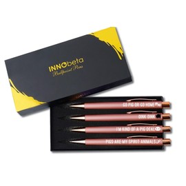 InnoBeta Pig Gifts, Ballpoint Pen Set of 4, Gift Ideas for Pig Lovers, Piggy Fans, Piggy Girl