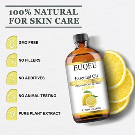 EUQEE Lemon Essential Oil with Glass Dropper, Great for Aromatherapy, DIY Soap, Humidifier, Candle Making(4Fl oz/118mL)