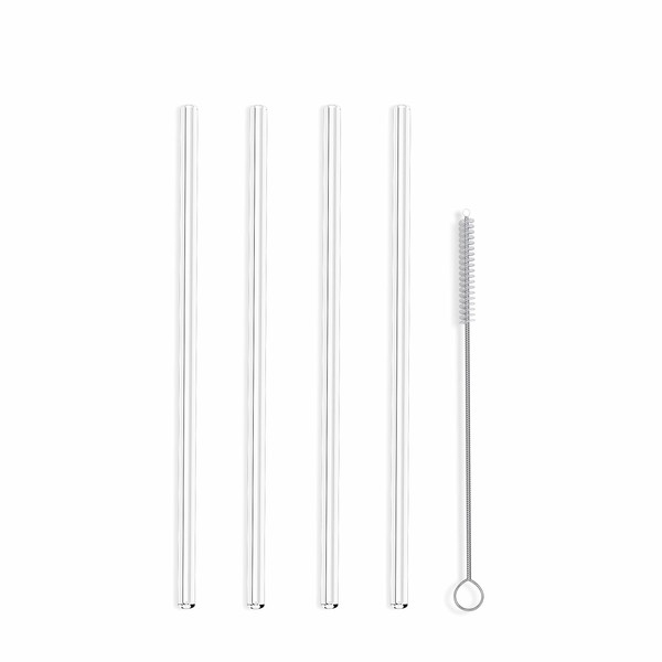 Hummingbird Glass Straws Clear Straight 9" x 7 mm Long Reusable Straw Designed for Yeti and Starbucks Style Tumblers Made Wth Pride in USA - 4 Pack With Cleaning Brush