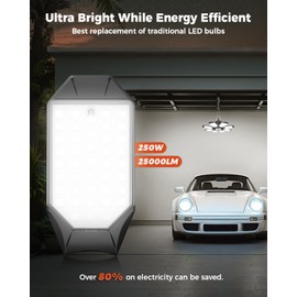 AGranTOP Plug in Garage Light 2 Pack, 25000LM Linkable LED Shop Light with 9.84ft Power Cord and Switch, 8 Foldable Panels, 6500K Work Lights for Garage, Workshop, Utility Room (Built-in Outlet)