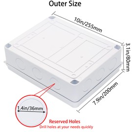 Junction Box, Zulkit Project Box with Reserved Holes IP65 Waterproof Dustproof Electrical Box ABS Plastic Project Enclosure White 10 x 7.9 x 3.1 Inch