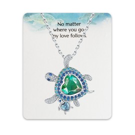 EJALEN 925 Sterling Silver Turtle Pendant-necklace with Blue Crystal Cubic Zirconia Platinum Plated Bithday Mother's Day Ocean Theme Jewelry gift for Women Mom and Daughter