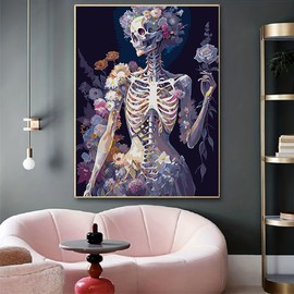 SEAWATCHER Diamond Art Kit for Adults - 12x16 Inch Skeleton Floral DIY Craft, Stress Relief Home Decor Gift (Easter/Mother's Day/Father's Day)