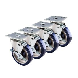 FSE 373-KR-30-111S, Economy Series 6" Universal Plate Caster Set, 5" Grease Resistant Wheels, Side Brake, 200 lb Capacity, Fits 1-3/4" x 2-3/4" & 2-3/4" x 2-3/4" Hole Patterns, Set of 4