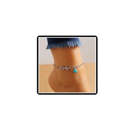 Dishowme Turquoise Heart Sole Anklet Bracelet Star Heartbeat Foot Chain Boho Beads Beach Barefoot Sandal Jewelry for Women (Silver B)