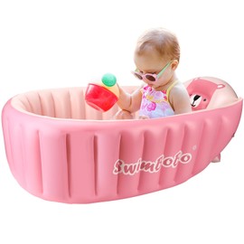 Swimbobo Inflatable Baby Bath Tub Portable Foldable Travel Mini Swimming Pool Helps Infants to Toddler Tub (Pink)