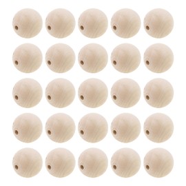 Mandala Crafts 40 30mm Round Huge Wooden Beads for Crafts Macrame Supplies - DIY Unfinished Natural Wood Beads Bulk with Holes for Jewelry Making Garland
