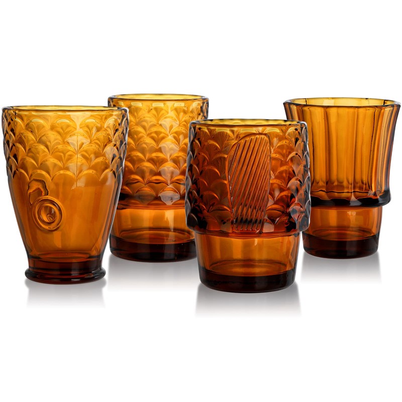 Frcctre Set of 4 Koi Fish Design Drinking Glasses, Stackable