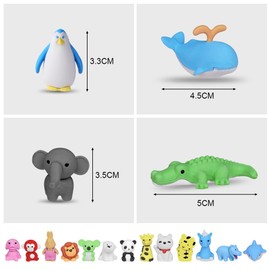 OFFCUP Eraser, 17 pieces eraser for children, box packed eraser set, mini erasers, cute funny animal erasers, party gifts, birthday gift, colourful pencil eraser