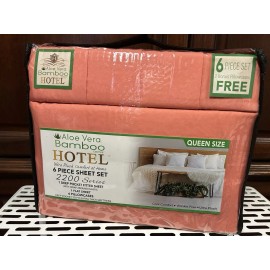 Aloe Vera Bamboo Hotel Queen Size Bedsheets Hotel Bamboo & Aloe Vera Coral Color 6pc-Stays Cool & Soft