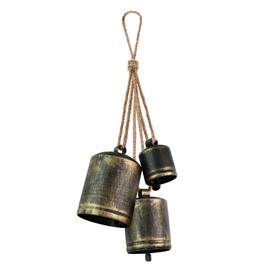 KPCB Christmas Bell Wind Chimes Hanging Vintage Bells Garden Set with 3 Rustic Bronze Bells Decoration
