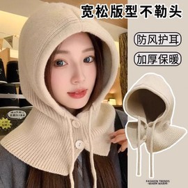 Women's Knit Balaclava Hooded Hat Scarf - Winter Warm Muffler Shawl (One Size) lf3534 Hood (Khaki) 4ea