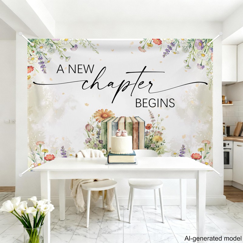 LANKBACK A New Chapter Begins Backdrop Storybook Baby Shower Decorations
