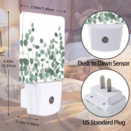 Jopowide Floral Eucalyptus Dusk to Dawn Night Light, Auto Sensor Lamp Home Indoor Stairway Kitchen Corridor, Night Lights Plug into Wall Decor, Boys Girls Women Men Room Gifts