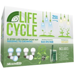 Miracle LED Plant Life Cycle 3-Socket Synchronized Grow Light Kit with 3 Blue Spectrum and 3 Full Spectrum Multi-Plant Bulbs with Sproutmatic Timer Controls