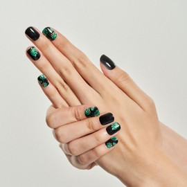 GLAMERMAID Press on Nails Extra Short Squoval, Fall Green Leaf Glue on Nail, 24Pcs Glossy Round Reusable UV Finish Fake Nails Acrylic False Nail Manicure Kits for Women