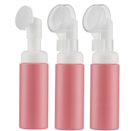 Botella de espuma de 2 onzas con cepillo para polvo, dispensadores de espuma vacíos para viajar para jabón, champú (3 piezas, rosa)