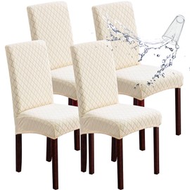 Genina 100% Waterproof Chair Covers for Dining Room Set of 4, Large Dining Room Chair Covers Protectors Stretch Kitchen Parson Chair Slipcovers for Home, Restaurant (Large, Argyle-Beige)