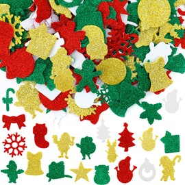 Christmas Foam Stickers, 300 PCS Christmas Stickers for Kids Crafts, Self Adhesive Glitter Snowflake Santa Bell Star Shaped Foam Sticker Arts and Crafts DIY Sticker for Xmas Party Decoration Supplies