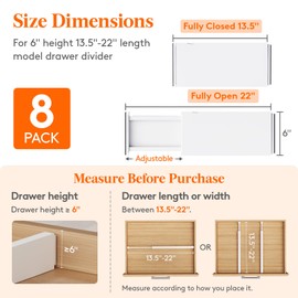 Lifewit 8 Pack 6" High Drawer Dividers 34-56cm/13.5-22" Adjustable Drawer Organizer for Clothes/Utensils, Expandable Drawer Separator in Dresser/Kitchen/Bedroom/Office Organization & Storage White