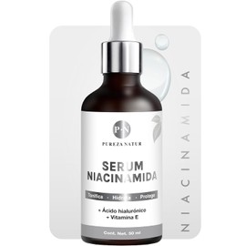 PUREZA NATUR Suero facial Niacinamida B3, Vitamina E y Acido hialurónico 50ml | Serum Niacinamide para todos tipos de piel skin barrier hidratante, antioxidante potente reductor de ojeras y líneas de expresión (50ml)