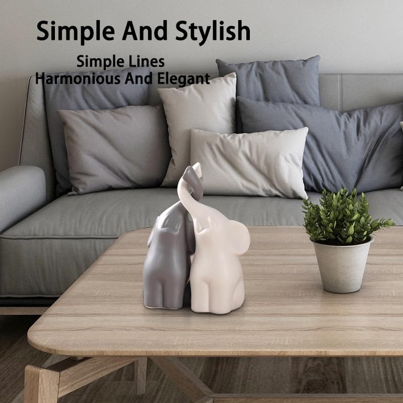 1 Pair Modern Elephant Couples Figures, Decorative Figurines 10 cm