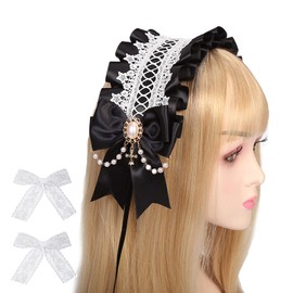 Samcos Lolita Ribbon Charm, Lolita, Headdress, Hair Ornament, Headband Lace, Bowknot, MoE, Cute, Cosplay, Lolita Maid Cafe (Black)
