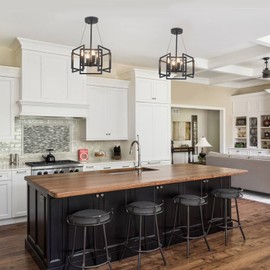 ANKYLHUA Black Chandelier, Dining Room Light Fixture Geometric Metal Modern Industrial Chandelier Lighting for Living Room Farmhouse Entryway Kitchen Hallway Foyer(4 Light, E12 Bulbs Not Included)