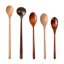 Wooden Cooking Spoons - Long Handle Wooden Mixing Spoon | Heat Resistant Honey Soup Ladle for Stirring Salad Mixing Sauce Blending Sauce Preparation