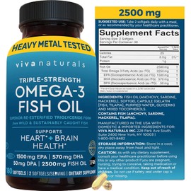 Viva Naturals Viva Labs Omega 3 Fish Oil Supplement, 180 Softgels - The HIGHEST Concentration Omega 3 Capsules, 2,200mg Fish Oil/serving by Viva Labs